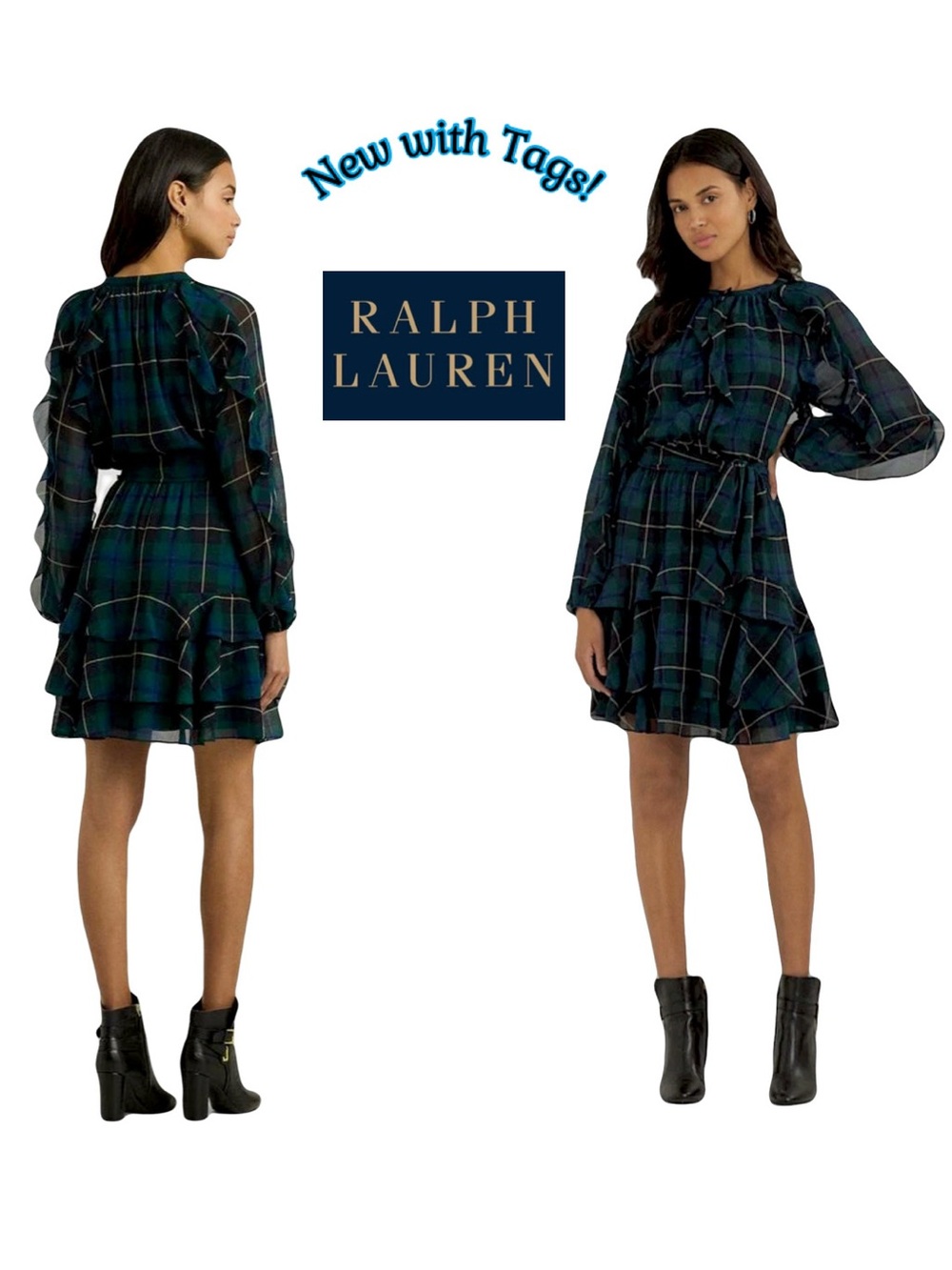⚜️ Ralph Lauren Lauren Plaid Ruffle-Trim Georgette Tiered Dress Sz: 6 🍁